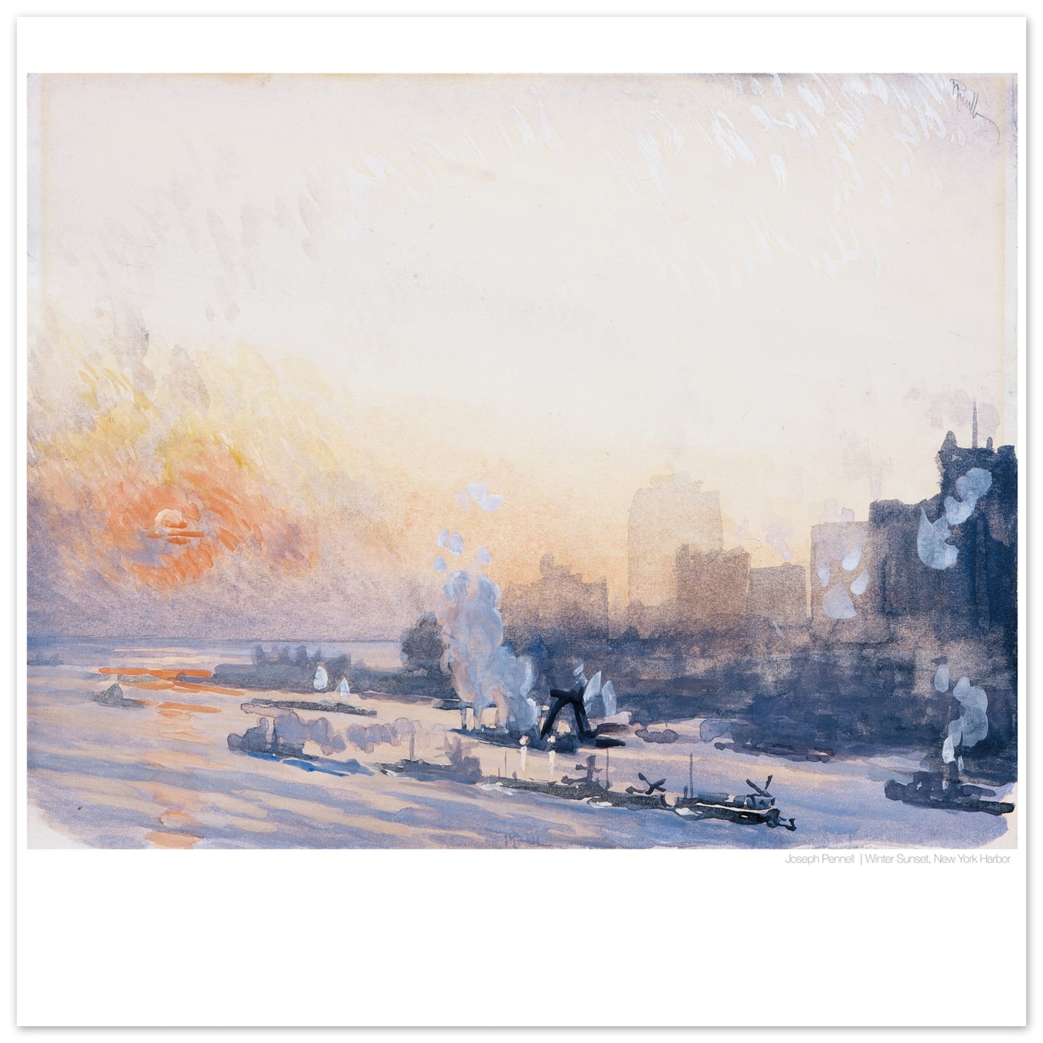 Joseph Pennell Poster - Winter Sunset, New York Harbor