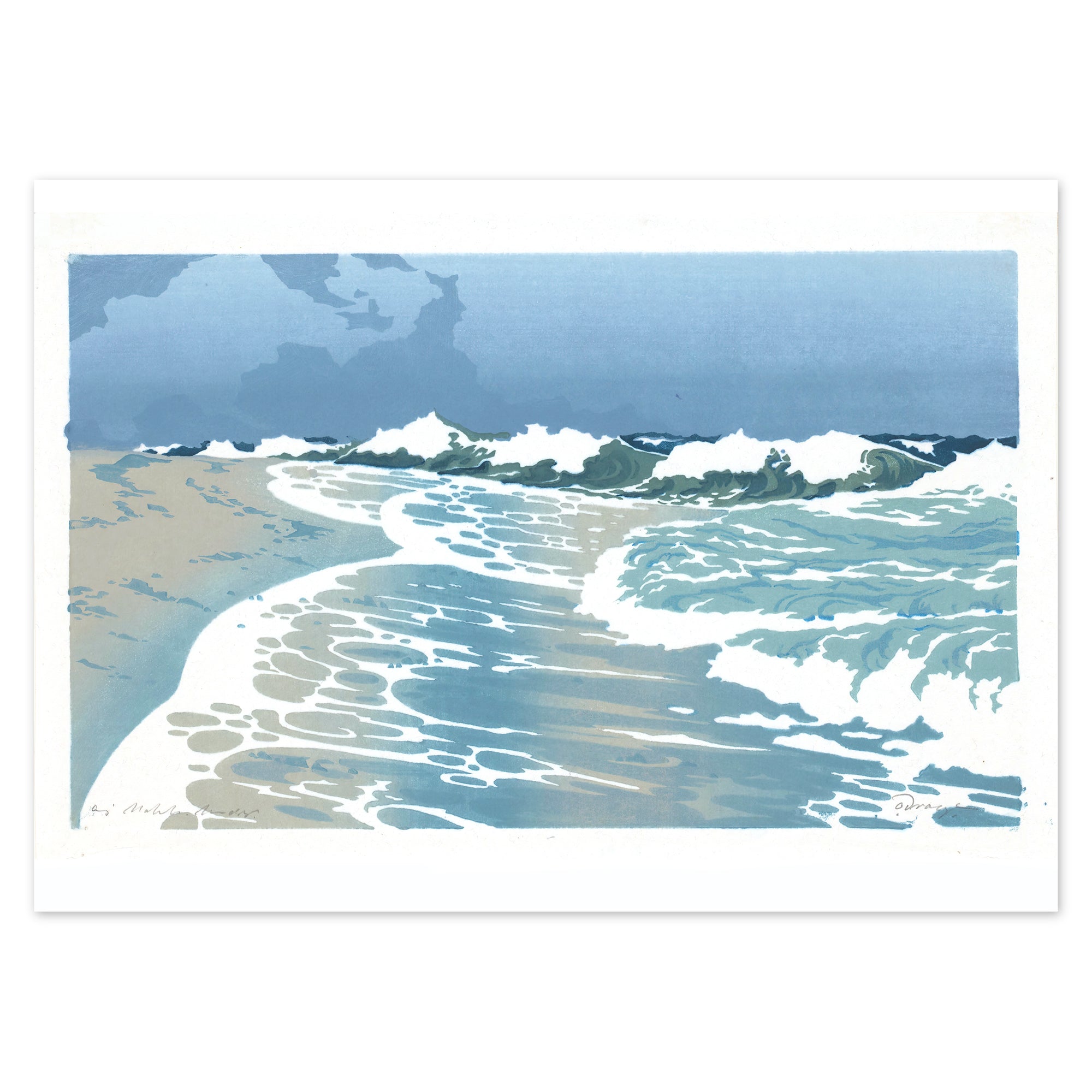 Poster. Ocean waves woodcut by O. Droegle