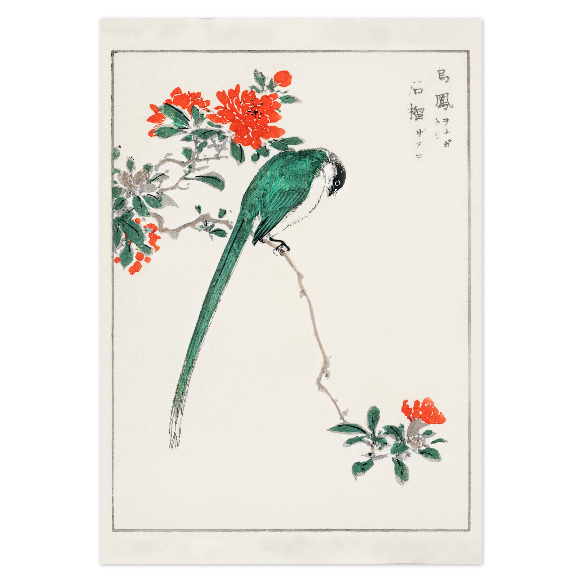Numata Kashu Poster - Japanese Long-tailed Tit and Pomegranate