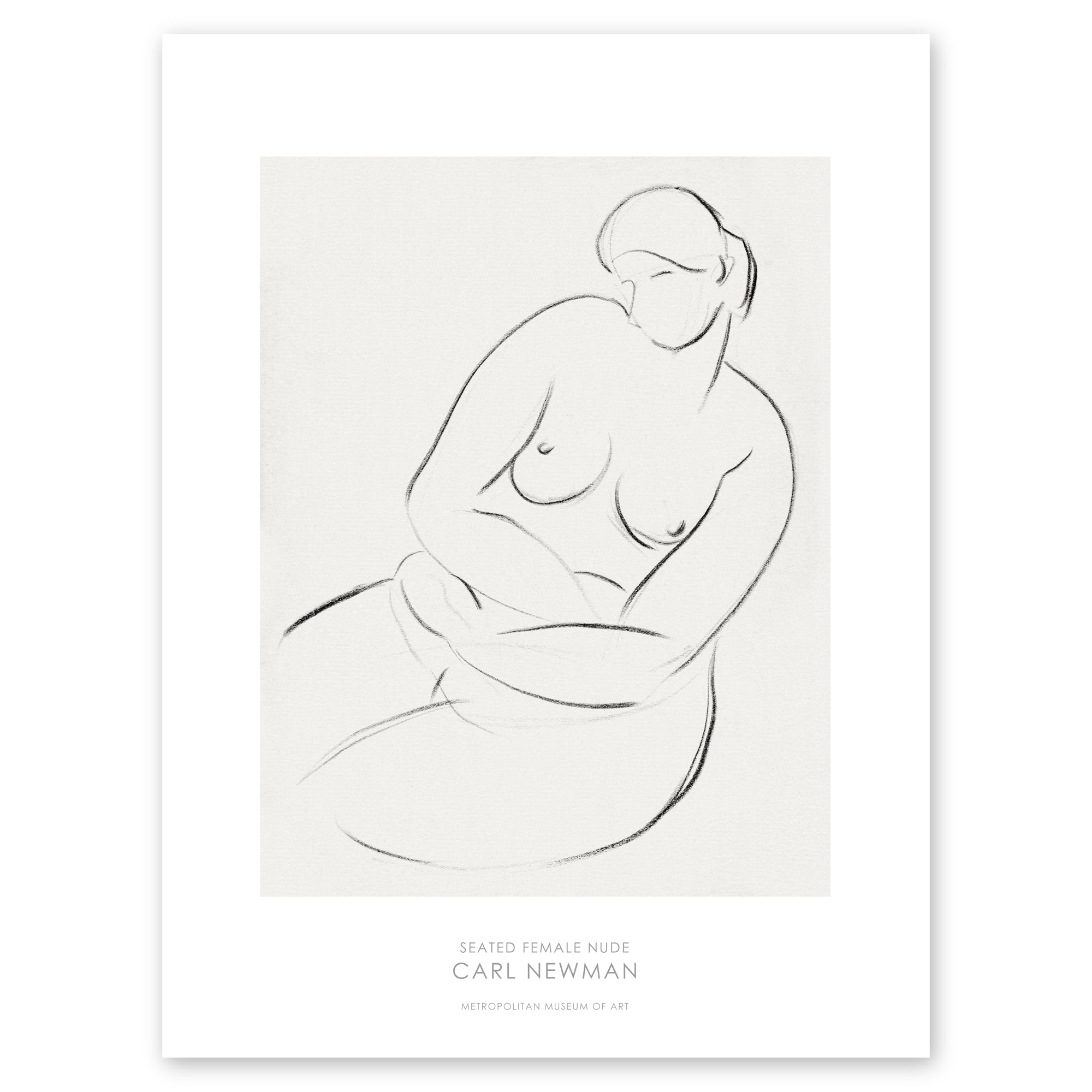 Poster. Charcoal drawing by Car Newman depicting a nude sitting female.