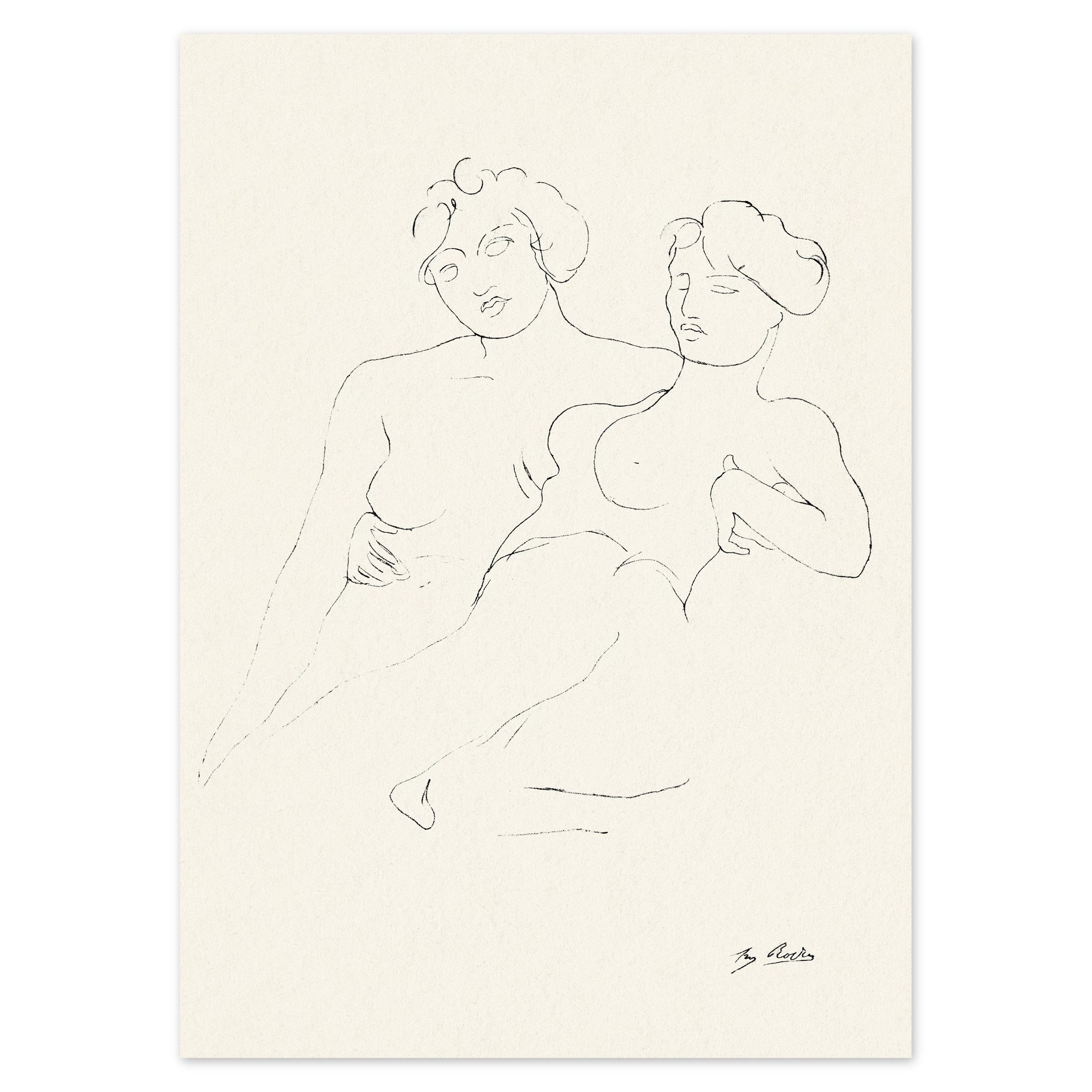 Poster. Drawing of two nude females by Auguste Rodin